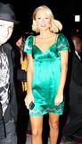 Paris Hilton leggy in green dress leaving Beso in Hollywood